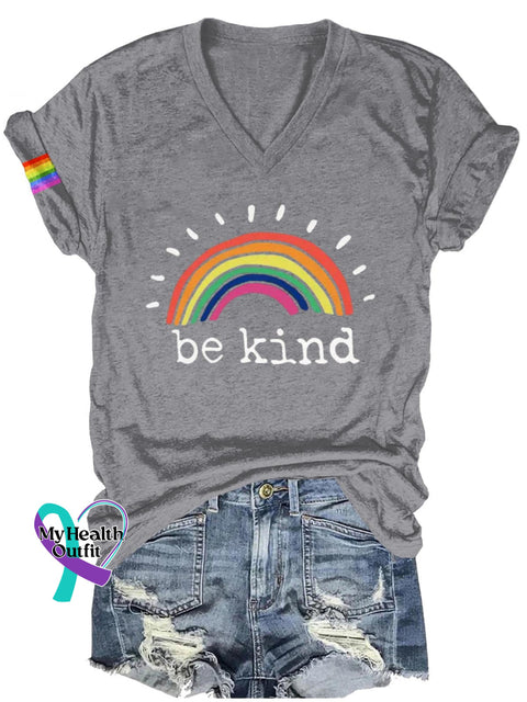Be Kind Lgbt Art Print Casual T-Shirt Grey / S