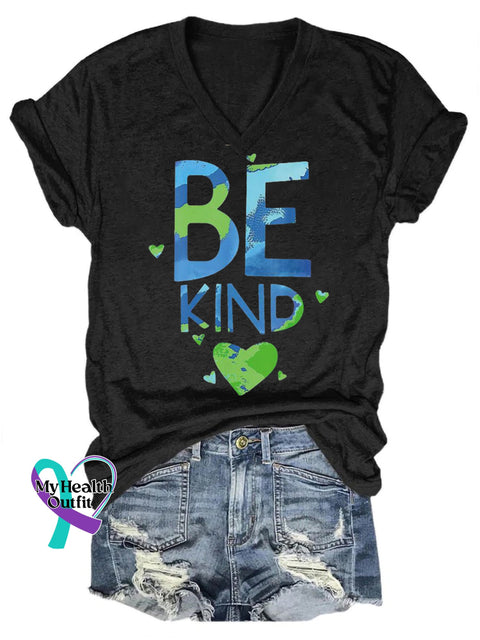 Be Kind Love Print Casual Round Neck Short Sleeve T-Shirt Black / S