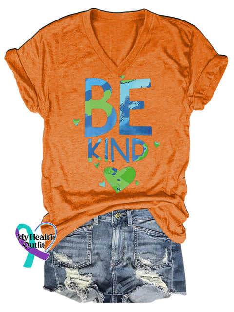 Be Kind Love Print Casual Round Neck Short Sleeve T-Shirt Orange / S