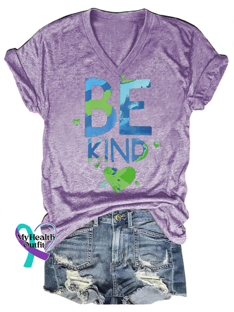Be Kind Love Print Casual Round Neck Short Sleeve T-Shirt Purple / S