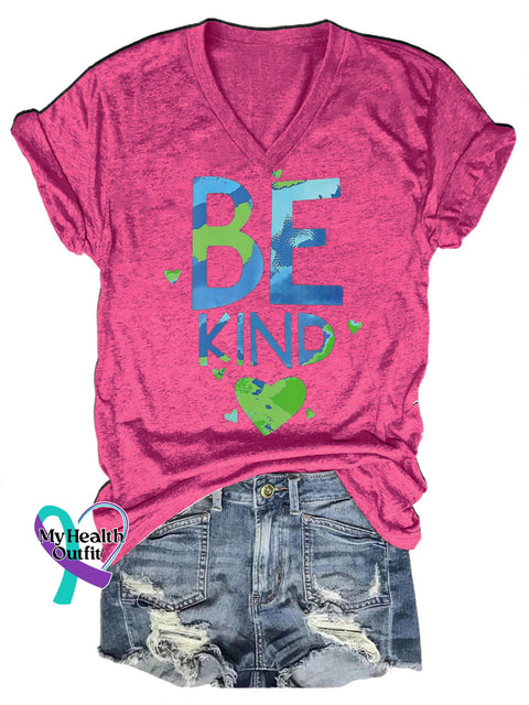 Be Kind Love Print Casual Round Neck Short Sleeve T-Shirt RoseRed / S