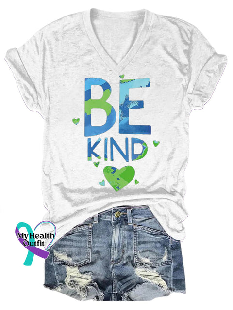 Be Kind Love Print Casual Round Neck Short Sleeve T-Shirt White / S