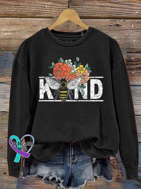 Be Kind Mental Health Awareness Flower Art Pattern Print Casual Sweatshirt Black / S