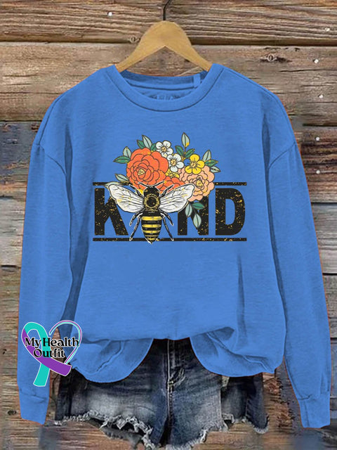 Be Kind Mental Health Awareness Flower Art Pattern Print Casual Sweatshirt Blue / S