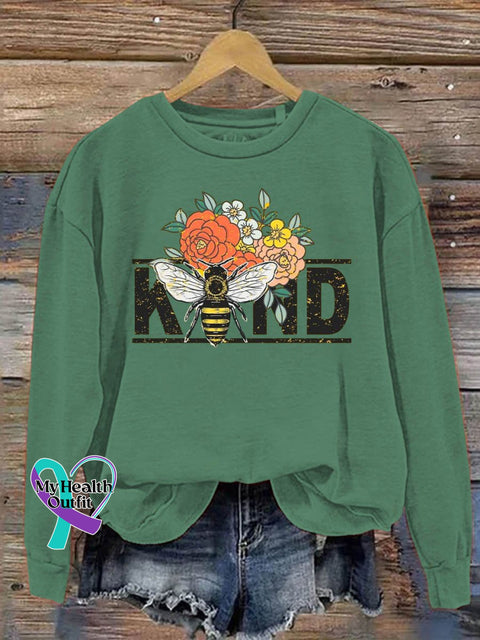 Be Kind Mental Health Awareness Flower Art Pattern Print Casual Sweatshirt Green / S