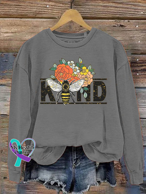 Be Kind Mental Health Awareness Flower Art Pattern Print Casual Sweatshirt Grey / S