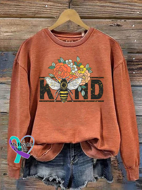 Be Kind Mental Health Awareness Flower Art Pattern Print Casual Sweatshirt Orange / S