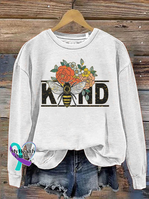 Be Kind Mental Health Awareness Flower Art Pattern Print Casual Sweatshirt White / S