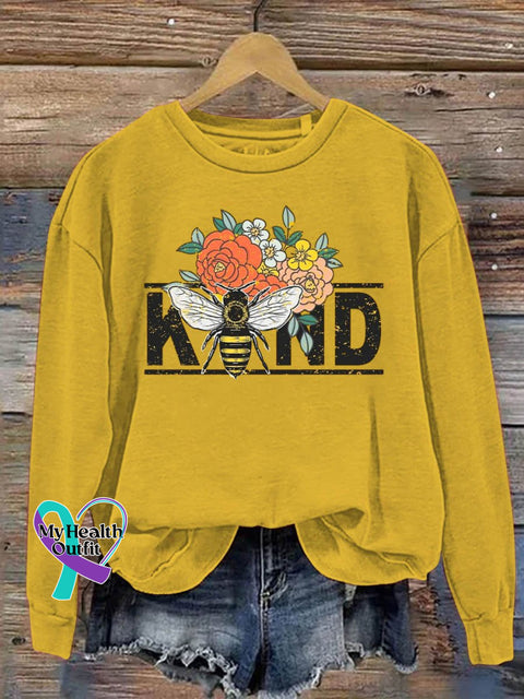 Be Kind Mental Health Awareness Flower Art Pattern Print Casual Sweatshirt Yellow / S