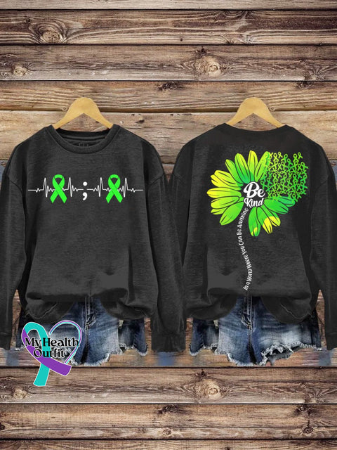 Be Kind Mental Health Awareness Pattern Print Casual Sweatshirt Black / S