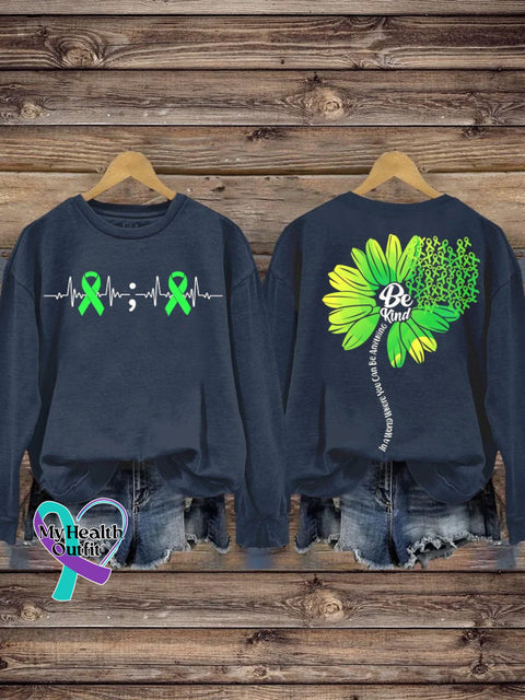 Be Kind Mental Health Awareness Pattern Print Casual Sweatshirt Dark Blue / S