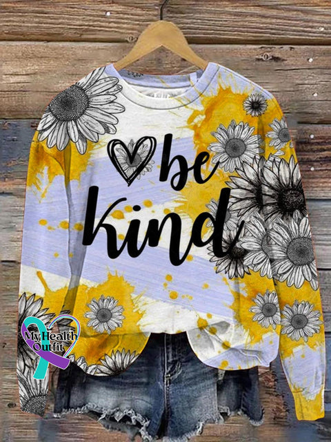 Be Kind Mental Health Awareness Sunflower Art Pattern Print Casual Sweatshirt Multicolor / S