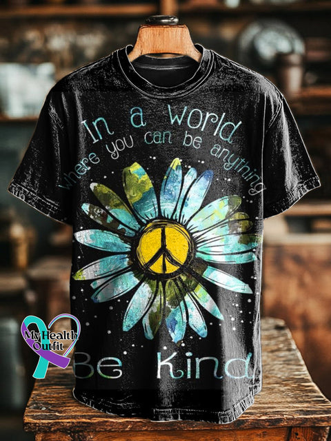 Be Kind Peace Floral Print Casual Round Neck Short Sleeve T-Shirt Multicolor / S