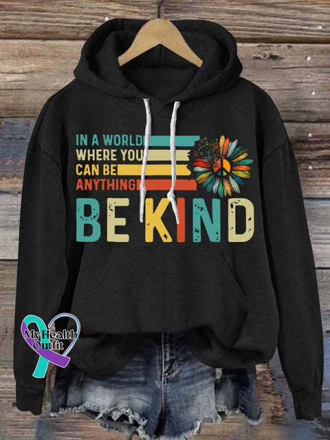 Be Kind Peace Sign Flower Mental Health Awareness Casual Hoodie Sweatshirt Black / S