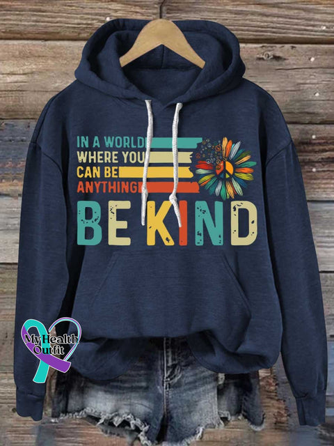 Be Kind Peace Sign Flower Mental Health Awareness Casual Hoodie Sweatshirt Blue / S
