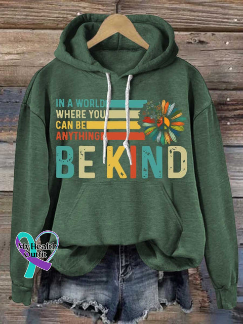 Be Kind Peace Sign Flower Mental Health Awareness Casual Hoodie Sweatshirt Green / S