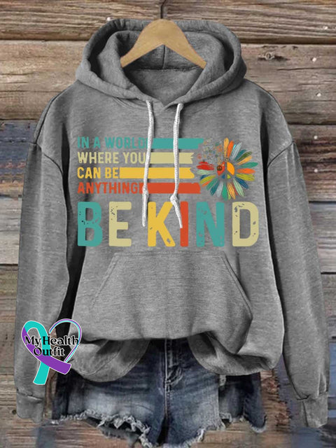 Be Kind Peace Sign Flower Mental Health Awareness Casual Hoodie Sweatshirt Grey / S