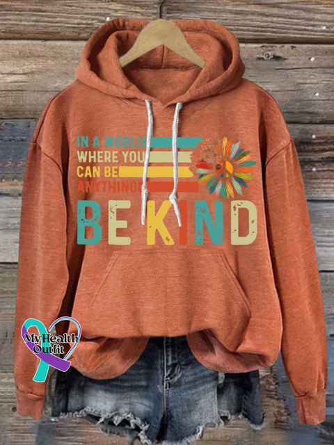 Be Kind Peace Sign Flower Mental Health Awareness Casual Hoodie Sweatshirt Orange / S