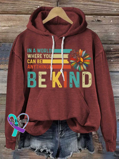 Be Kind Peace Sign Flower Mental Health Awareness Casual Hoodie Sweatshirt Red / S