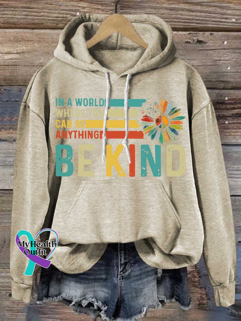 Be Kind Peace Sign Flower Mental Health Awareness Casual Hoodie Sweatshirt Sand / S
