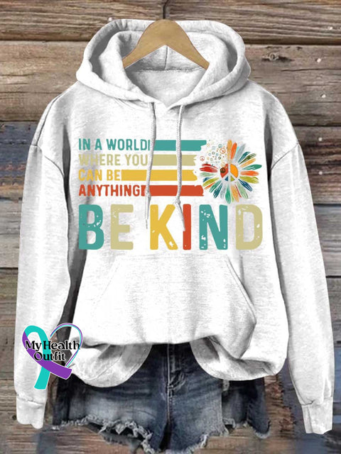 Be Kind Peace Sign Flower Mental Health Awareness Casual Hoodie Sweatshirt White / S