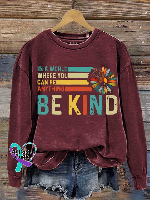 Be Kind Peace Sign Flower Mental Health Awareness Casual Sweatshirt Red / S