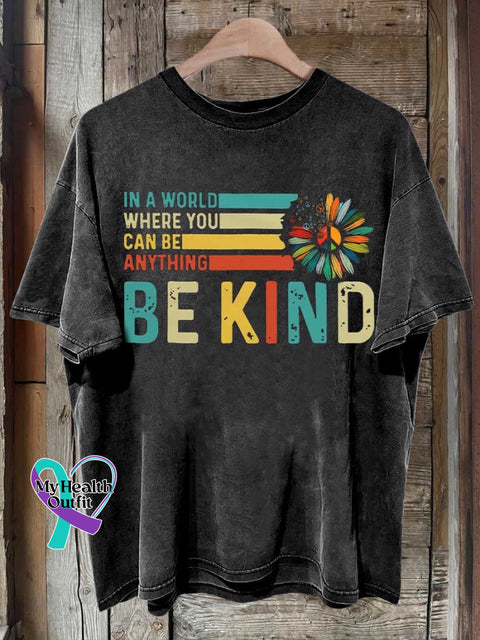 Be Kind Peace Sign Flower Mental Health Awareness T-Shirt Black / S