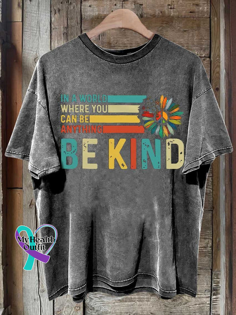 Be Kind Peace Sign Flower Mental Health Awareness T-Shirt Grey / S
