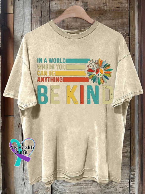 Be Kind Peace Sign Flower Mental Health Awareness T-Shirt Sand / S