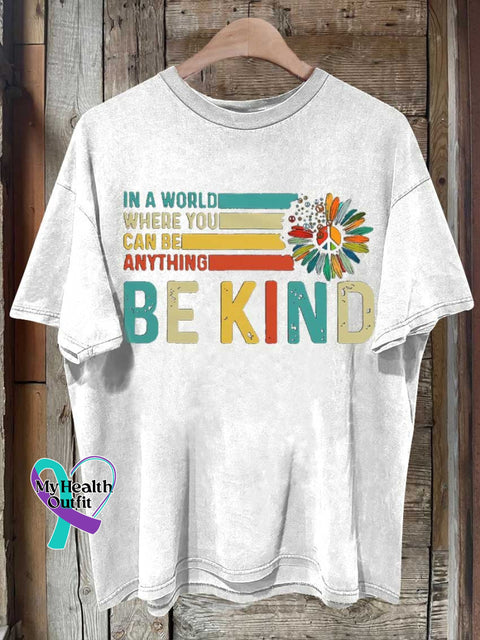 Be Kind Peace Sign Flower Mental Health Awareness T-Shirt White / S