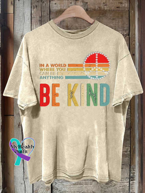 Be Kind Peace Sign Mental Health Awareness T-Shirt Sand / S