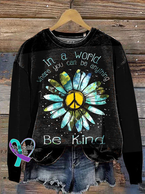 Be Kind Peaceful Floral Print Casual Sweatshirt Multicolor / S