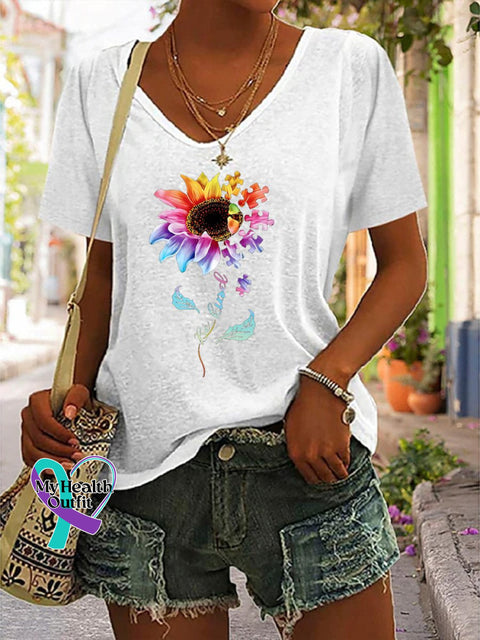 ’Be Kind’ Postive Encouragement Texts And Sunflower Graphic Printed Women’s Casual T-Shirt White / S