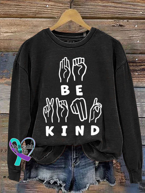 Be Kind Print Casual Sweatshirt Black / S