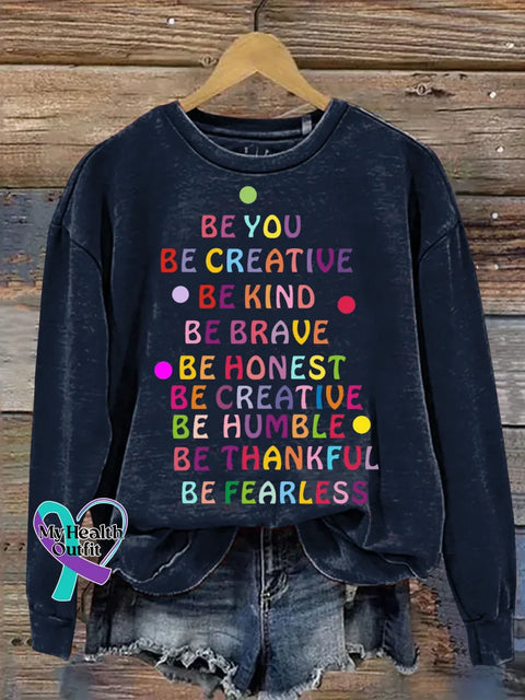 Be Kind Print Casual Sweatshirt Blue / S