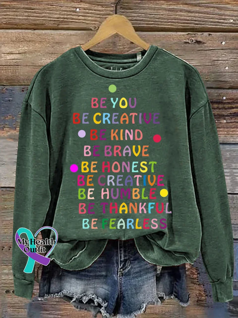 Be Kind Print Casual Sweatshirt Green / S