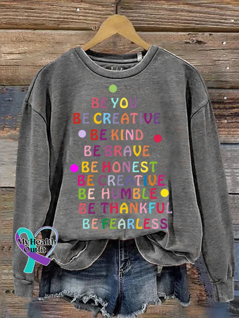 Be Kind Print Casual Sweatshirt Grey / S
