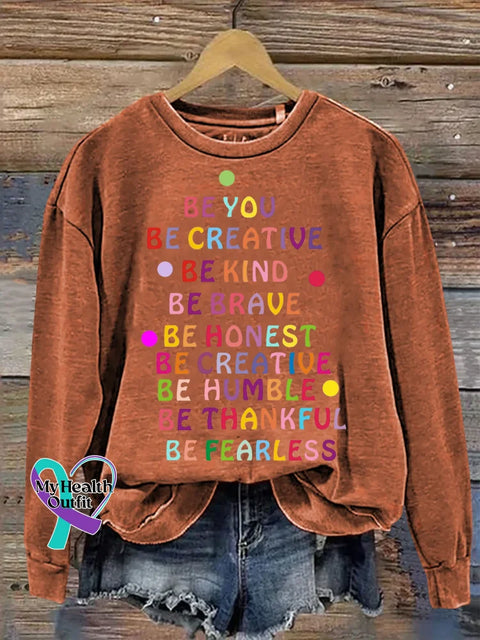 Be Kind Print Casual Sweatshirt Orange / S