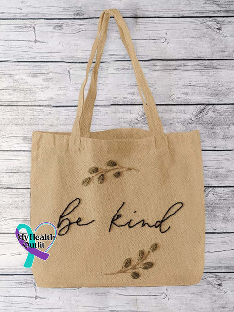 Be Kind Print Pattern Linen Tote Bag Earthy Yellow / 38Cmx27Cm