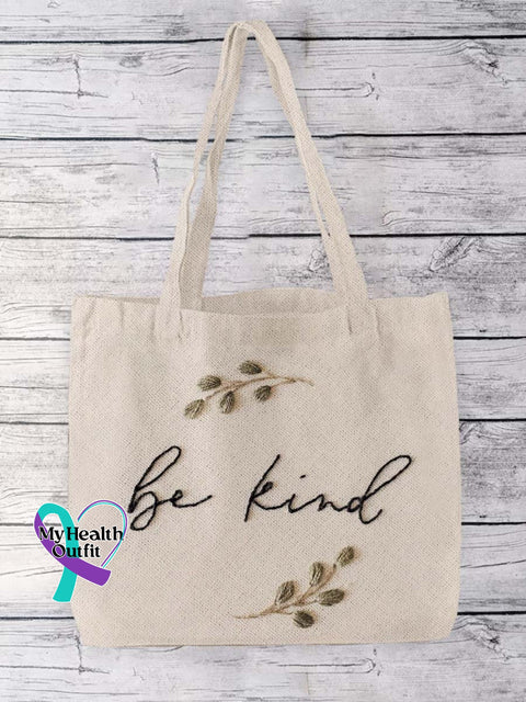 Be Kind Print Pattern Linen Tote Bag Sand / 38Cmx27Cm
