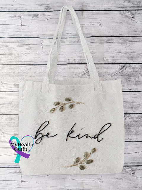 Be Kind Print Pattern Linen Tote Bag White / 38Cmx27Cm