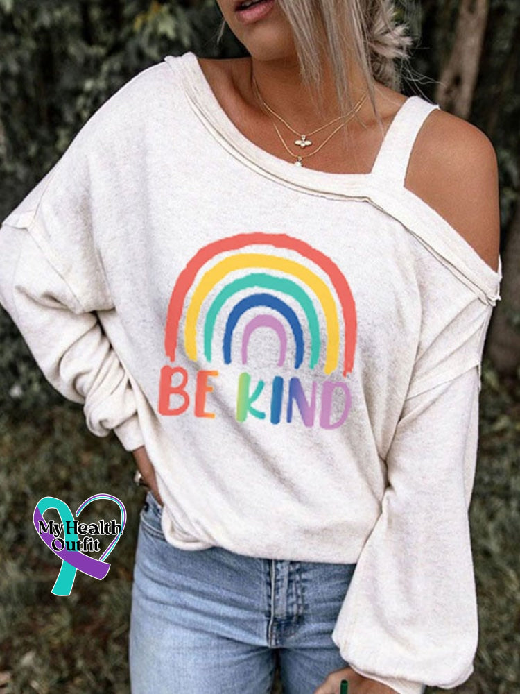 Be Kind Print Slanted Shoulder Top