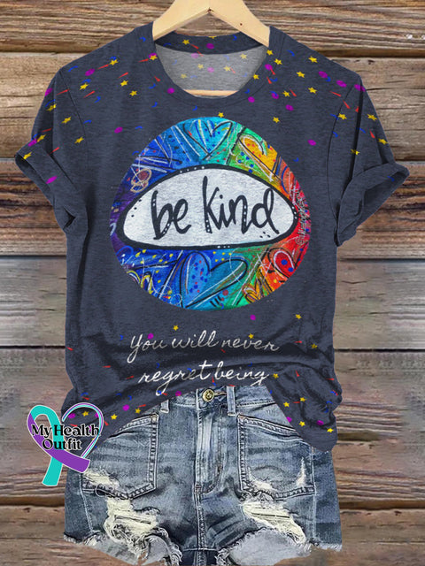 Be Kind Printed Casual Crew Neck Short Sleeve T-Shirt Multicolor / S