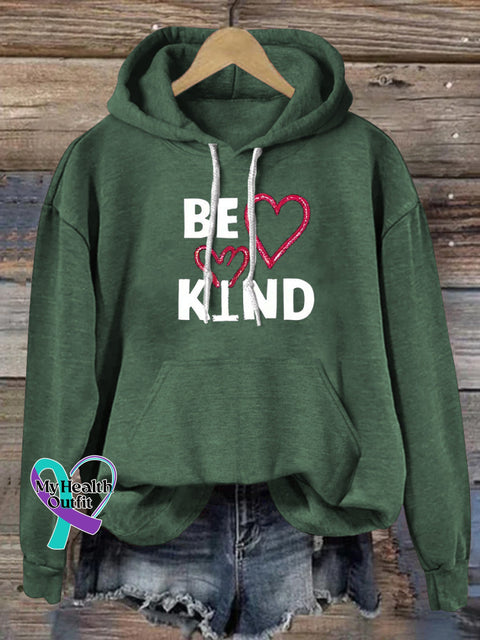 Be Kind Printed Casual Hoodie Green / S