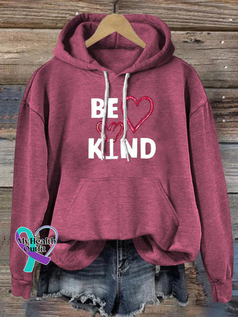Be Kind Printed Casual Hoodie RoseRed / S