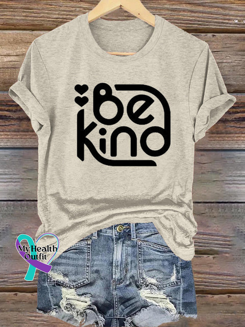 Be Kind Printed Casual Round Neck Short Sleeve T-Shirt Beige / S