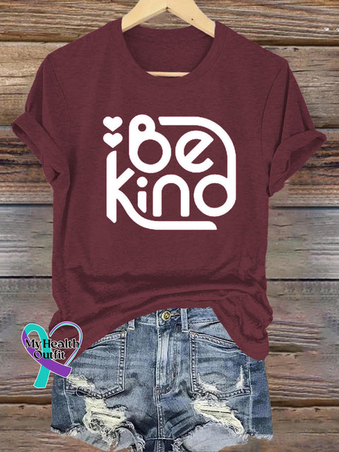 Be Kind Printed Casual Round Neck Short Sleeve T-Shirt Brown / S