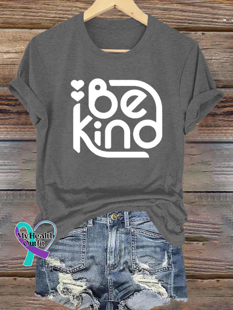 Be Kind Printed Casual Round Neck Short Sleeve T-Shirt Grey / S