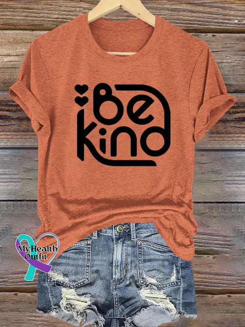 Be Kind Printed Casual Round Neck Short Sleeve T-Shirt Orange / S
