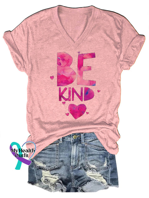 Be Kind Printed Casual Round Neck Short Sleeve T-Shirt Pink / S